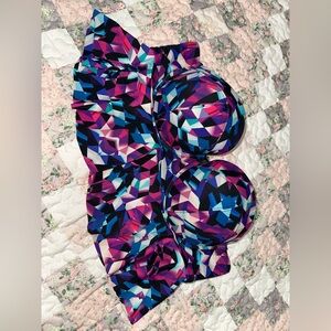 Torrid Women’s Multicolor Geometric Strapless Bandeau Ruffle Bikini Top